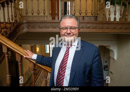 Nouveau maire de Sint-Agatha-Berchem / Berchem-Sainte-Agathe Christian Lamouline photographié lors de la cérémonie de serment du nouveau maire de Sint-Agatha-Berchem - Berchem-Sainte-Agathe, dans la région de Bruxelles-capitale, le jeudi 03 septembre 2020. BELGA PHOTO NICOLAS MATERLINCK Banque D'Images