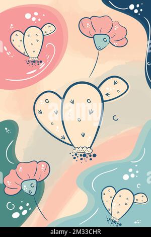 Arrière-plan vertical de couleur neutre avec esquisses de fleurs Vector Illustration de Vecteur