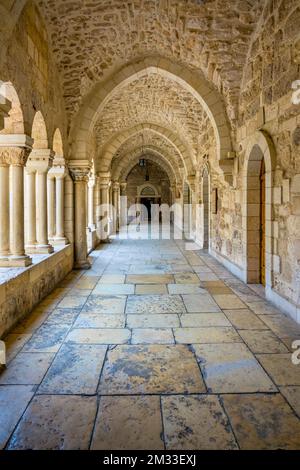 Le cloître médiéval de l'église Sainte-Catherine à Bethléem, Palestine, Israël, site du patrimoine mondial de l'UNESCO dans le cadre de la route du pèlerinage. Banque D'Images