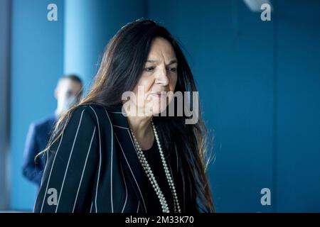 Marie-Christine Marghem, ministre sortante, photographiée lors du passage du pouvoir au nouveau ministre de l'énergie, au cabinet, le lundi 05 octobre 2020, à Bruxelles. La Belgique attendait un gouvernement fédéral depuis les élections fédérales du 26 mai 2019. BELGA PHOTO HATIM KAGHAT Banque D'Images