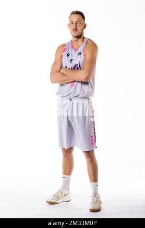 Louis Hazard pose à un photoshoot de l'équipe belge de basket-ball Phoenix Bruxelles, en prévision de la 2020-2021 EuroMillions League, le vendredi 09 octobre 2020 à Bruxelles. BELGA PHOTO JASPER JACOBS Banque D'Images