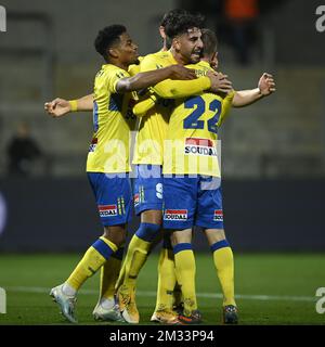 Atabey Cicek, de Westerlo, célèbre après avoir marqué un match de football entre SK Lommel et Westerlo, le samedi 17 octobre 2020 à Lommel, le 7 e jour de la 'Proximus League' 1B deuxième division du championnat belge. BELGA PHOTO YORICK JANSENS Banque D'Images