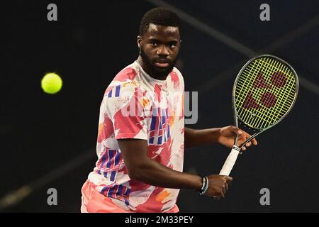 US Frances Tiafoe photographié en action lors d'une session d'entraînement en prévision du tournoi européen Open de tennis ATP, à Anvers, le dimanche 18 octobre 2020. BELGA PHOTO LAURIE DIEFFEMBACQ Banque D'Images