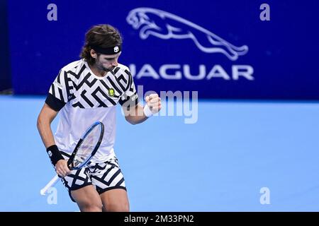 ATTENTION ÉDITEURS - DISTRIBUER - USAGE ÉDITORIAL SEULEMENT - PAS DE VENTE - Espagnol Feliciano Lopez fête lors d'une première partie de la compétition hommes de temples entre US Tommy Paul et Espagnol Feliciano Lopez au tournoi européen Open tennis ATP, à Anvers, lundi 19 octobre 2020. BELGA PHOTO LAURIE DIEFFEMBACQ Banque D'Images