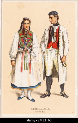 Costumes de paysan allemand - Wurtemberg Betzingen , vêtements et robe. Collection Louis Prang & Company Banque D'Images