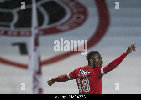 Martin Hongla d'Anvers célèbre après avoir marqué un match de football entre le Royal Antwerp FC et Oud-Heverlee Leuven, le lundi 30 novembre 2020 à Deurne, Anvers, le 14 e jour de la première division de la « Jupiler Pro League » du championnat belge. BELGA PHOTO JASPER JACOBS Banque D'Images