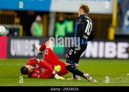 Noa Lang du Club marque un but lors d'un match de football entre le Club Brugge KV et KAS Eupen, samedi 26 décembre 2020 à Brugge, le dix-neuvième jour de la première division de la « Jupiler Pro League » du championnat belge. BELGA PHOTO BRUNO FAHY Banque D'Images