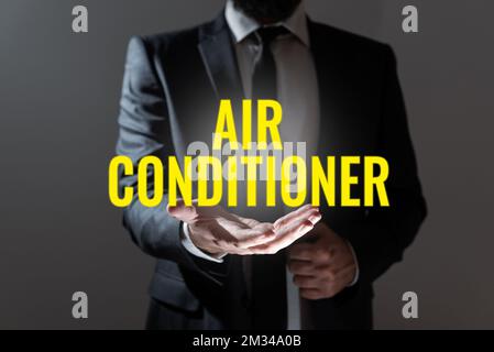 Légende conceptuelle Air Conditioner. Appareil photo conceptuel pour laver l'air et contrôler son humidité et sa température Banque D'Images