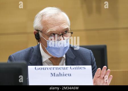 Gilles Mahieu, gouverneur de la province du Brabant wallon, a photographié lors d'une session de la commission de chambre spéciale pour examiner la gestion de la crise Covid-19, au Parlement fédéral à Bruxelles, le vendredi 22 janvier 2021. Aujourd'hui, la commission entend des représentants de la santé (médecins) le matin et des gouverneurs des collèges plus tard dans la journée. BELGA PHOTO NICOLAS MATERLINCK Banque D'Images