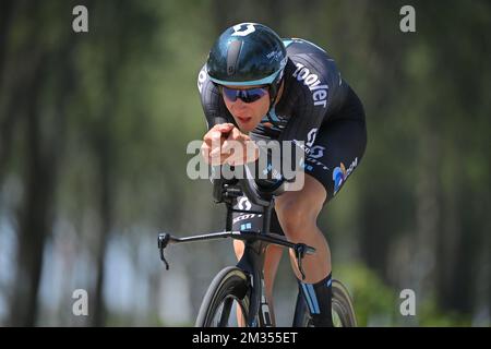 Casper van Uden de Team DSM photographié en action pendant la deuxième étape de la course de vélo Baloise Belgium Tour, un essai individuel de temps ITT de 11,2km de et à Knokke-Heist, jeudi 10 juin 2021. BELGA PHOTO DAVID STOCKMAN Banque D'Images
