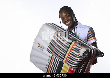 Cynthia Mbongo Bolingo, athlète belge, pose pour le photographe lors d'un séance photo pour le Comité olympique belge BOIC - COIB en prévision des Jeux Olympiques de Tokyo 2020, à Bruxelles, le jeudi 17 juin 2021. BELGA PHOTO JASPER JACOBS Banque D'Images