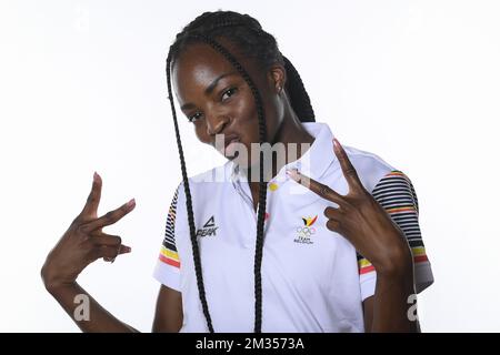 Cynthia Mbongo Bolingo, athlète belge, pose pour le photographe lors d'un séance photo pour le Comité olympique belge BOIC - COIB en prévision des Jeux Olympiques de Tokyo 2020, à Bruxelles, le jeudi 17 juin 2021. BELGA PHOTO JASPER JACOBS Banque D'Images