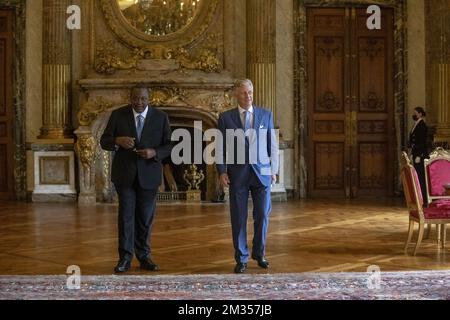 Président du Kenya Uhuru Kenyatta et roi Philippe - Filip de Belgique en photo lors d'un audience au Palais Royal de Bruxelles, le lundi 21 juin 2021. BELGA PHOTO HATIM KAGHAT Banque D'Images