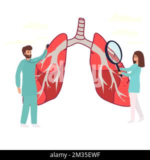 Illustration du vecteur de Pulmonologiey. Concept de personnes de soins de santé de petits poumons plats. Résumé examen et traitement du système respiratoire. Organe interne Illustration de Vecteur