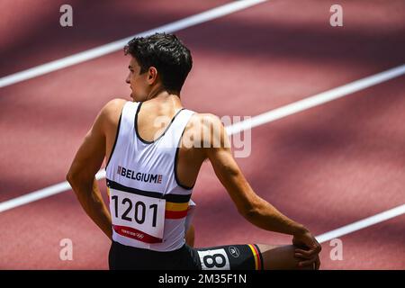 Le Belge Jonathan Sacoor a été photographié avant les épreuves de la course masculine 400m lors de la compétition d'athlétisme du 10 e jour des 'Jeux Olympiques de Tokyo 2020' à Tokyo, au Japon, le dimanche 01 août 2021. Les Jeux Olympiques d'été 2020 reportés se tiendront du 23 juillet au 8 août 2021. BELGA PHOTO JASPER JACOBS Banque D'Images