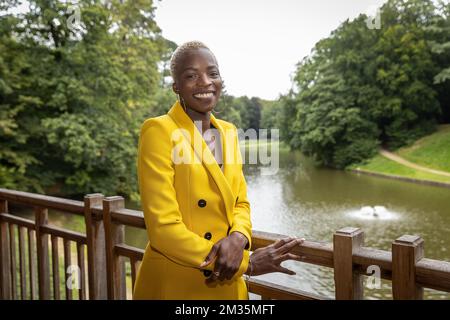 La Belge Cynthia Bolingo Mbongo pose pour le photographe lors de la soirée de gala de l'édition 2021 de la rencontre d'athlétisme du Mémorial Van Damme, le mercredi 01 septembre 2021 au Ter Kamerenbos - Bois de la Cambre à Bruxelles. La réunion aura lieu vendredi prochain à Bruxelles. BELGA PHOTO JAMES ARTHUR GEKIERE Banque D'Images