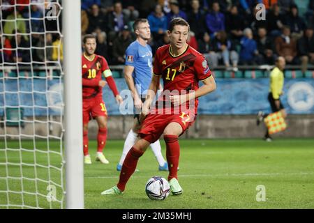 Hans Vanaken, de Belgique, célèbre après avoir marqué le but 1-1 lors d'un match de football entre l'Estonie et l'équipe nationale belge Red Devils, jeudi 02 septembre 2021 à Tallinn, Estonie, jeu 4 dans le groupe E des qualifications pour la coupe du monde de la FIFA 2022. BELGA PHOTO BRUNO FAHY Banque D'Images