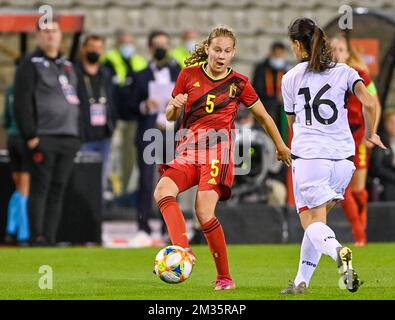 Les Jarne Teulings de Belgique photographiés en action lors d'un match de football entre l'équipe nationale belge les flammes rouges et l'Albanie, mardi 21 septembre 2021 à Bruxelles, deuxième match du groupe F de la phase du groupe de qualifications pour la coupe du monde 2023. BELGA PHOTO DAVID CATRY Banque D'Images