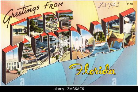 Salutations de fort Lauderdale, Floride, Tichnor Brothers Collection, cartes postales des États-Unis Banque D'Images