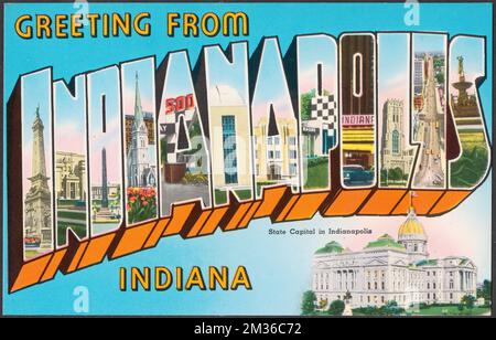 Salutations d'Indianapolis, Indiana, Capitols, Tichnor Brothers Collection, cartes postales des États-Unis Banque D'Images
