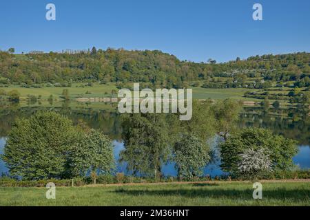 Lac volcanique appelé Schalkenmehrener Maar, l'Eifel, Allemagne Banque D'Images