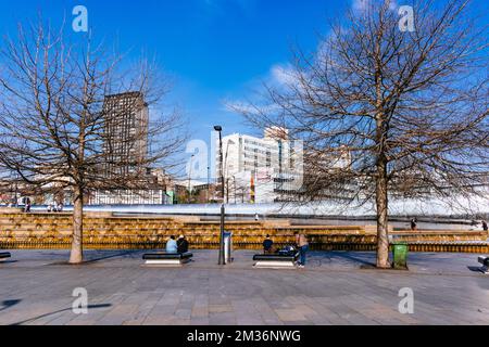 Sheaf Square à l'extérieur de la gare. Sheffield, Yorkshire du Sud, Yorkshire et Humber, Angleterre, Royaume-Uni, Europe Banque D'Images