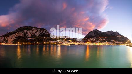 Capri, Italy viewed from Marina Grande at twilight. Stock Photo