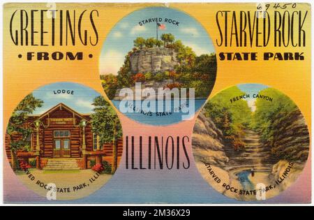 Salutations de Starved Rock State Park, Illinois -- Starved Rock, Lodge, French Canyon , Parcs, Hôtels, Tichnor Brothers Collection, cartes postales des États-Unis Banque D'Images