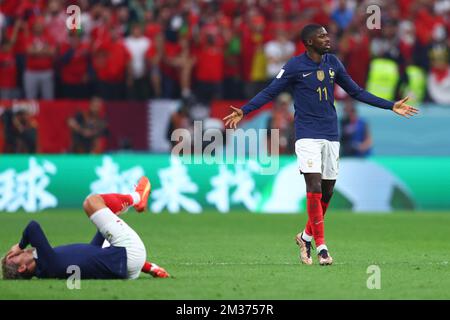 Al Chaur, Qatar. 14th décembre 2022. Football, coupe du monde 2022 au Qatar, France - Maroc, semi-fin, France Ousmane Dembélé (r) gestes. Crédit : Tom Weller/dpa/Alay Live News Banque D'Images