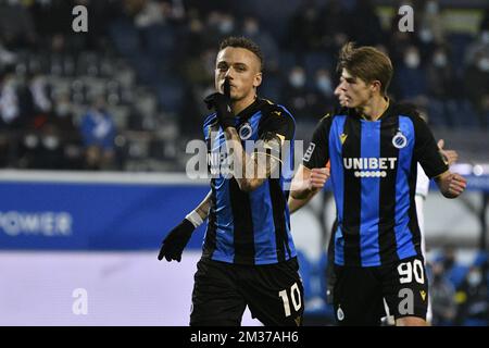 Noa Lang du Club marque un but lors d'un match de football entre Oud-Heverlee Leuven et le Club Brugge KV, le mercredi 15 décembre 2021 à Heverlee, le 19 e jour de la première division du championnat belge de la Jupiler Pro League 2021-2022. BELGA PHOTO JOHAN EYCKENS Banque D'Images