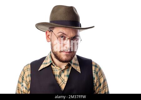 Homme dans le chapeau regardant la caméra Banque D'Images