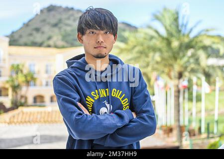 Le syndicat Koki Machida pose pour le photographe lors du camp d'entraînement d'hiver de l'équipe belge de football Royale Union Saint-Gilloise, à la Manga, Espagne, le mercredi 05 janvier 2022. BELGA PHOTO LAURIE DIEFFEMBACQ Banque D'Images