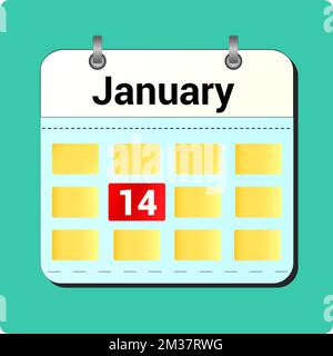 Dessin vectoriel de calendrier, date 14 janvier sur la page Illustration de Vecteur