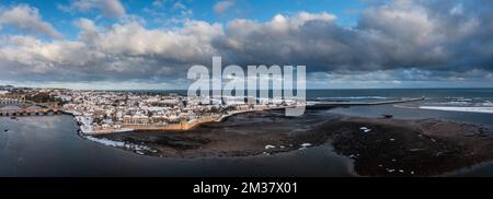 Vue panoramique aérienne d'une berwick d'hiver sur Tweed, la ville la plus au nord de l'Angleterre Banque D'Images