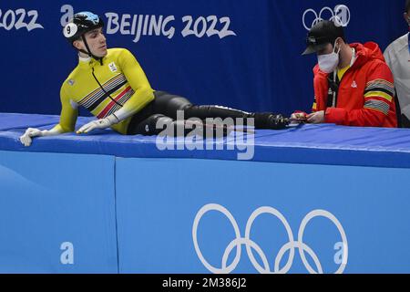 Stijn Desmet, patineuse belge à courte piste, photographiée lors du tournoi masculin Shorttrack 1000m aux Jeux Olympiques d'hiver de Beijing 2022 à Beijing, en Chine, le samedi 05 février 2022. Les Jeux olympiques d'hiver se tiendront du 4 au 20 février 2022. BELGA PHOTO LAURIE DIEFFEMBACQ Banque D'Images