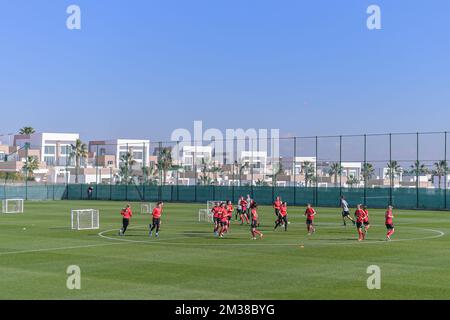 L'illustration montre le terrain d'entraînement au cours d'un camp d'entraînement d'hiver de l'équipe nationale féminine de football belge les flammes rouges, lundi 14 février 2022 à San Pedro Del Pinatar, Espagne. Les Flames jouent à la coupe Pinatar (16-22/2) en préparation de l'EURO 2022 féminin de l'UEFA en juillet. BELGA PHOTO STIJN AUDOOREN Banque D'Images