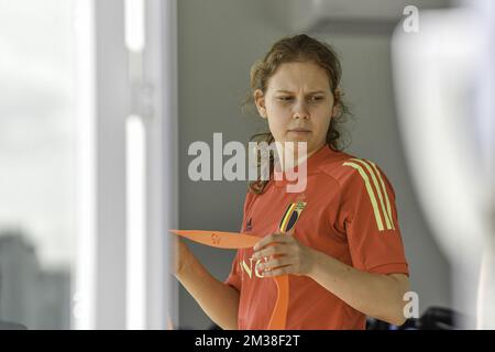 Le Jarne Teulings de Belgique photographié pendant un camp d'entraînement d'hiver de l'équipe nationale féminine de football belge les flammes rouges, dimanche 20 février 2022 à San Pedro Del Pinatar, Espagne. Les Flames jouent à la coupe Pinatar (16-22/2) en préparation de l'EURO 2022 féminin de l'UEFA en juillet. BELGA PHOTO STIJN AUDOOREN Banque D'Images