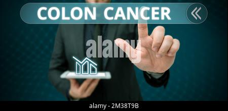 Texte d'écriture sur le cancer du côlon. Photo conceptuelle cancer qui se forme dans les tissus du gros intestin Banque D'Images