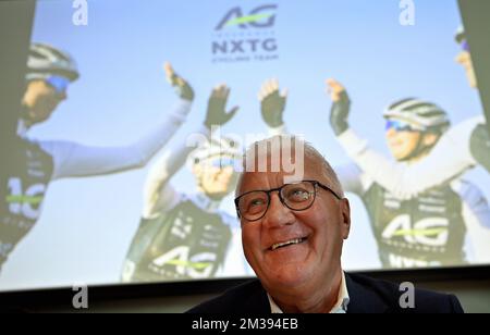 Patrick Lefevere, PDG d'Alpha Vinyl en Quick-Step, a été photographié lors d'une conférence de presse de l'équipe cycliste AG Insurance - NXTG à Gand, Belgique, le lundi 21 mars 2022. BELGA PHOTO ERIC LALMAND Banque D'Images