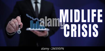 Texte montrant inspiration Midlife Crisis. Photo conceptuelle technique de développement de logiciel en décomposition d'une application Banque D'Images