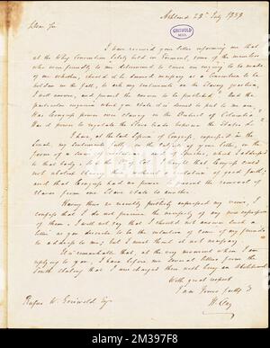 Henry Clay, Ashland, KY., lettre autographe signée à R. W. Griswold, 28 juillet 1838 , littérature américaine, 19th Century, Histoire et critique, auteurs, American, 19th Century, correspondance, auteurs et éditeurs, Poets, Américain, 19th siècle, correspondance. Papiers Rufus W. Griswold Banque D'Images