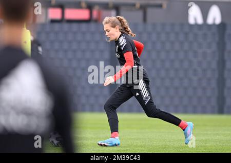 Jarne Teulings de Belgique photographiés en action lors d'une session de formation de l'équipe nationale féminine de football belge les flammes rouges, mardi 05 avril 2022 à Tubize. BELGA PHOTO DAVID CATRY Banque D'Images