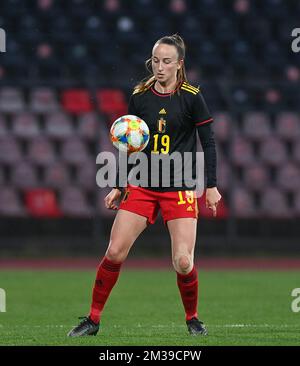 Les Sari Kees de Belgique photographiés lors du match entre l'équipe nationale belge de football féminin les flammes rouges et l'Albanie, à Elbasan, en Albanie, le jeudi 07 avril 2022, match 7 (sur dix) dans le groupe F de la phase du groupe de qualifications pour la coupe du monde 2023 des femmes. BELGA PHOTO DAVID CATRY Banque D'Images