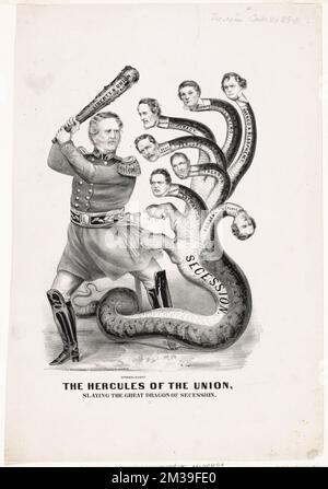 Le Hercule de l'Union, qui laboure le grand dragon de la sécession , la sécession, Monstres, généraux, Etats-Unis, Histoire, Guerre civile, 1861-1865, Davis, Jefferson, 1808-1889, Beauregard, G. T. Gustave Toutant, 1818-1893, Scott, Winfield, 1786-1866, Toombs, Robert Augustus, 1810-1885, Stephens, Alexander H. Alexander Hamilton, 1812-1883, Twiggs, David Emanuel, 1790-1862, Pickens, F. W. Francis Wilkinson, 1805-1869, Floyd, John B. John Buchanan, 1806-1863 Banque D'Images