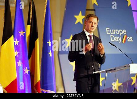 Photo du Premier ministre Alexander de Croo lors d'une visite de deux jours du Premier ministre belge à Berlin, en Allemagne, le lundi 09 mai 2022. BELGA PHOTO JAMES ARTHUR GEKIERE Banque D'Images