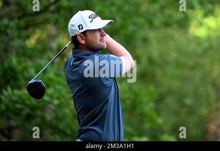 Austria Bernd Wiesberger photographié en action lors de la première partie du tournoi de golf Soudal Open, à Schilde, le jeudi 12 mai 2022. L'Open de Soudal, un tournoi du DP World Tour, a lieu en Belgique du 12 au 15 mai. BELGA PHOTO DIRK WAEM Banque D'Images