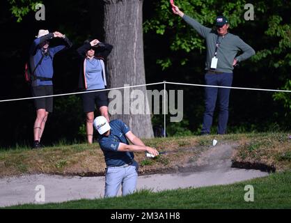 Austria Bernd Wiesberger photographié en action lors de la première partie du tournoi de golf Soudal Open, à Schilde, le jeudi 12 mai 2022. L'Open de Soudal, un tournoi du DP World Tour, a lieu en Belgique du 12 au 15 mai. BELGA PHOTO DIRK WAEM Banque D'Images