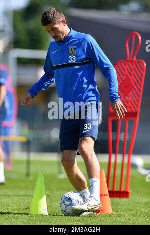 Joueurs de Westerlo photographiés lors d'une séance d'entraînement en prévision de la saison 2022-2023, de l'équipe belge de football de première division KVC Westerlo, mardi 14 juin 2022 à Bruges. BELGA PHOTO LUC CLAESSEN Banque D'Images