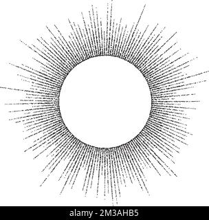 Cadre rond en forme de rayons de soleil. Modèle de texte d'éclat solaire à grain noir. Séparateur et séparateur de rayons à crépi texturés. Éléments de design vintage pour les étiquettes Illustration de Vecteur