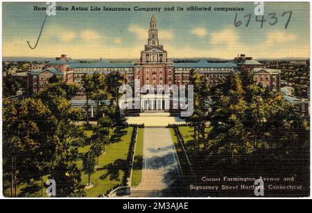 Siège social Aetna Life Insurance Company et ses sociétés affiliées. À l'angle de Farmington Avenue et Sigourney Street, Hartford, Connecticut , Installations commerciales, Collection Tichnor Brothers, cartes postales des États-Unis Banque D'Images